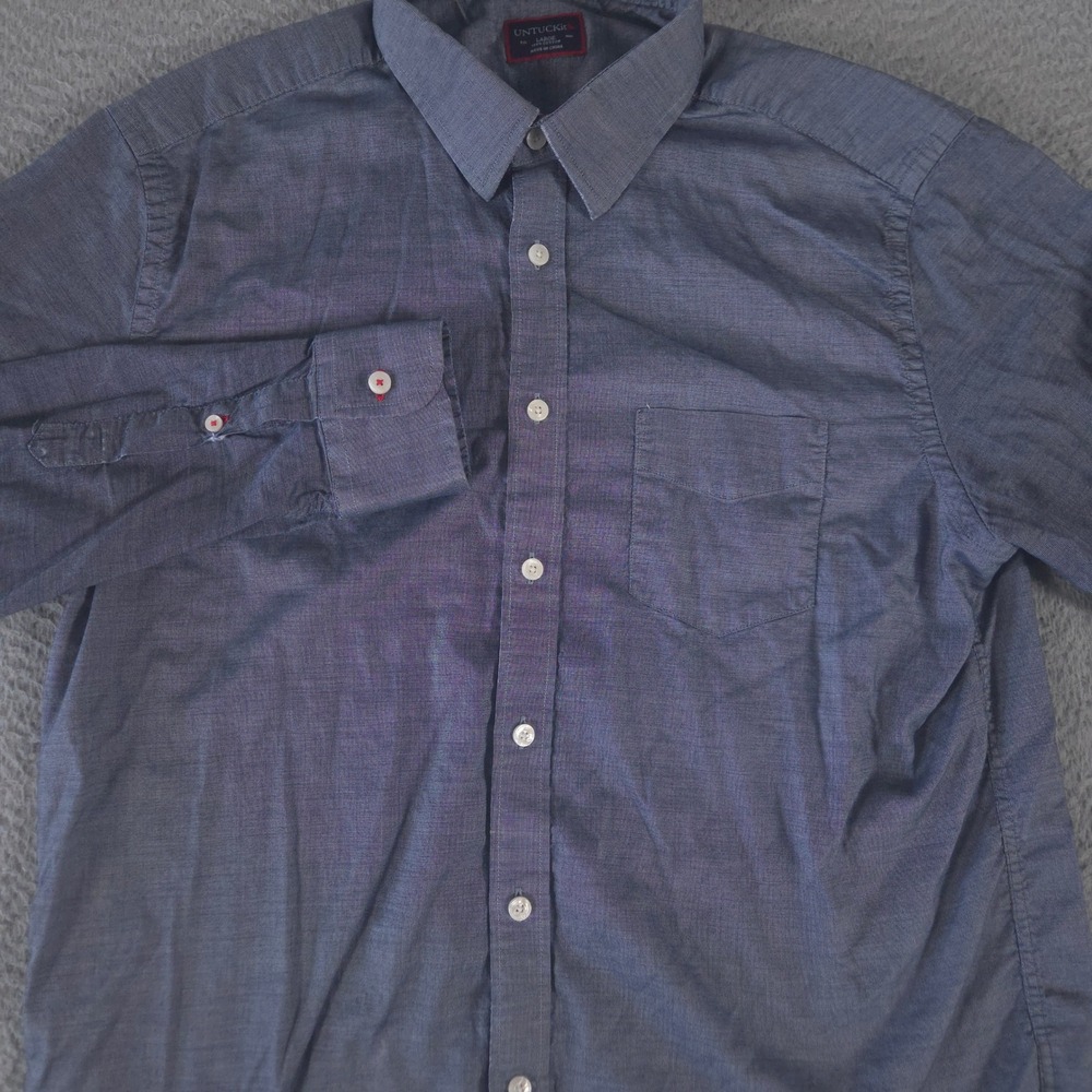 UNTUCKit Shirt Mens Large Blue Cotton Chambray Button Down Pocket Long Sleeve